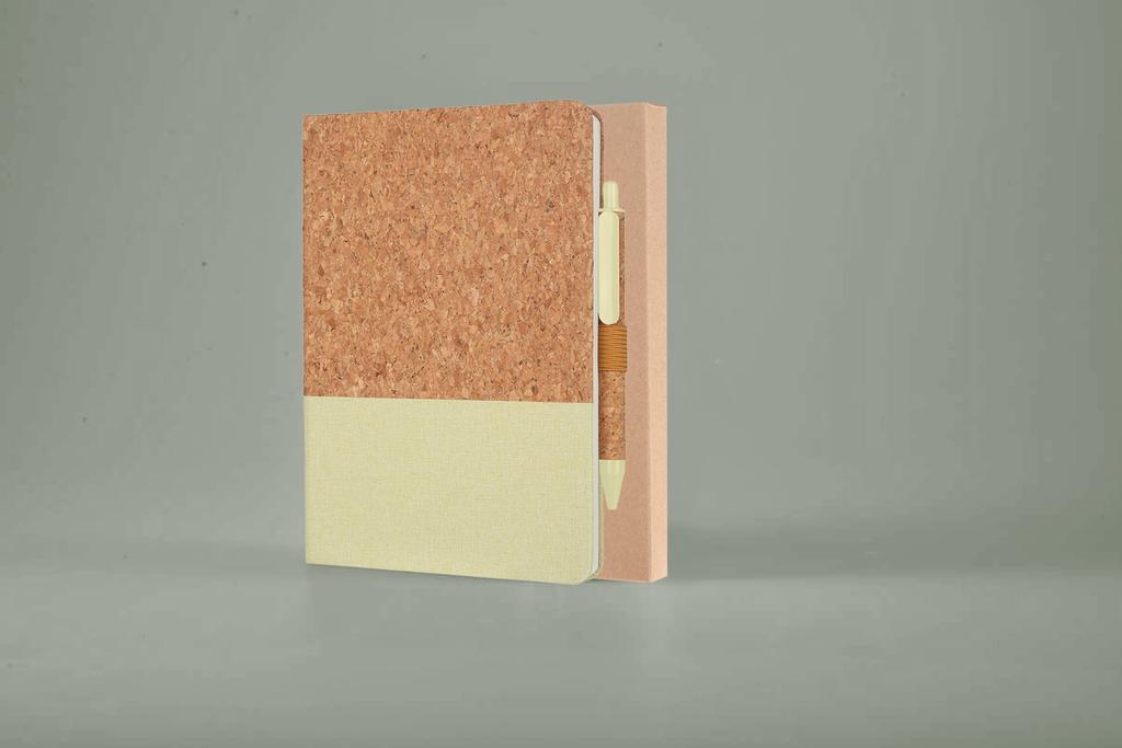eco-neutral A5 Cork Fabric Hard Cover Notebook and Pen Set - Green