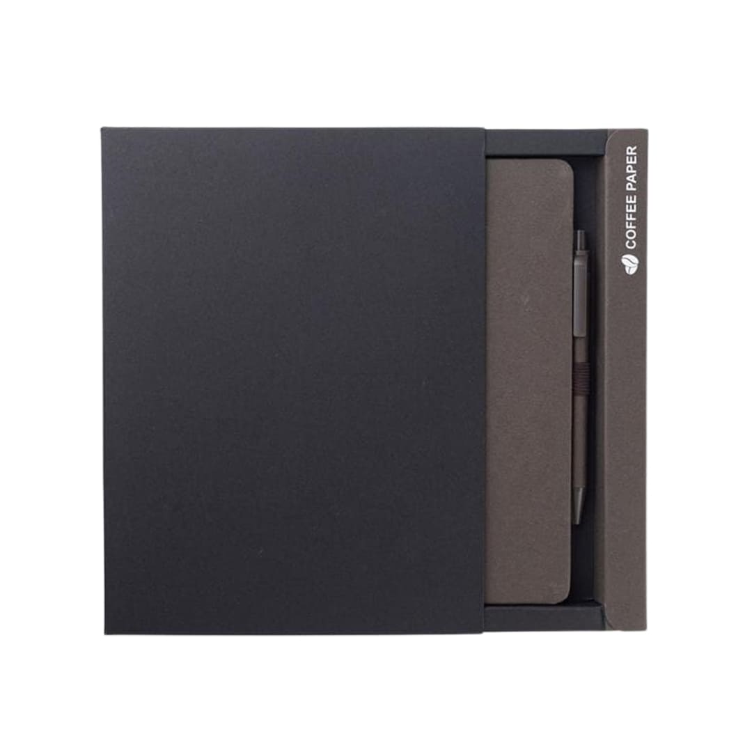 eco-neutral® A5 Hard Cover Notebook & Pen Set - Coffee Paper