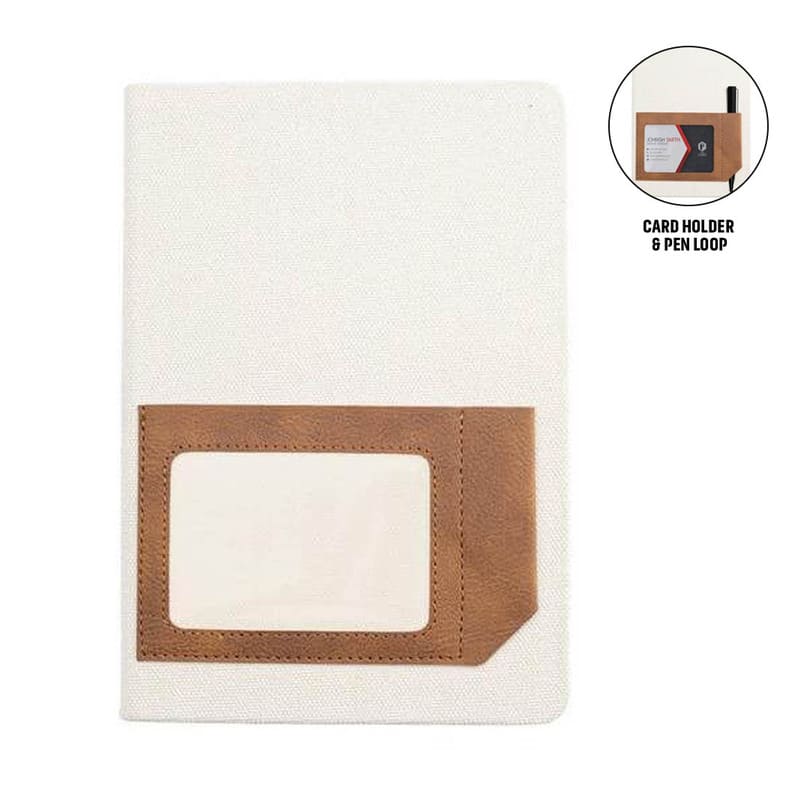 Santhome Recycled Canvas A5 Hard Cover Notebook with PU Pocket - Beige
