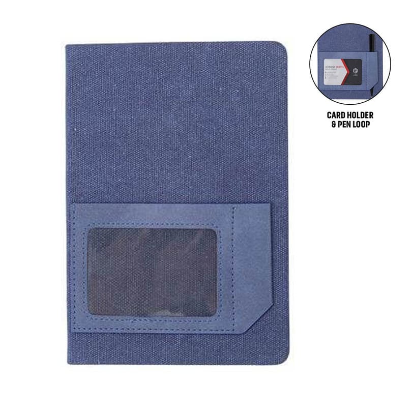 Santhome Recycled Canvas A5 Hard Cover Notebook with PU Pocket - Navy