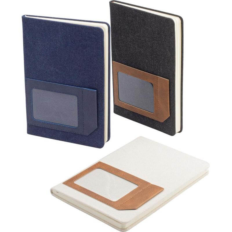 Santhome Recycled Canvas A5 Hard Cover Notebook with PU Pocket - Navy