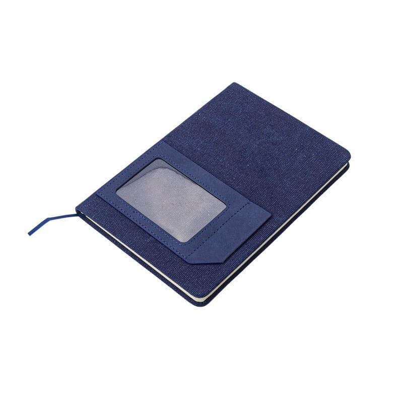 Santhome Recycled Canvas A5 Hard Cover Notebook with PU Pocket - Navy
