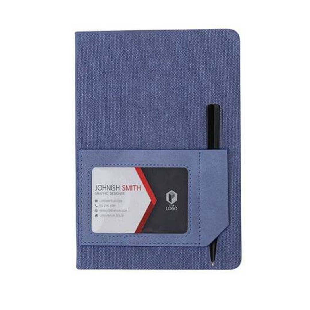 Santhome Recycled Canvas A5 Hard Cover Notebook with PU Pocket - Navy