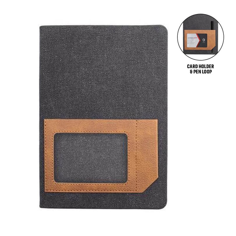 Santhome Recycled Canvas A5 Hard Cover Notebook with PU Pocket - Black