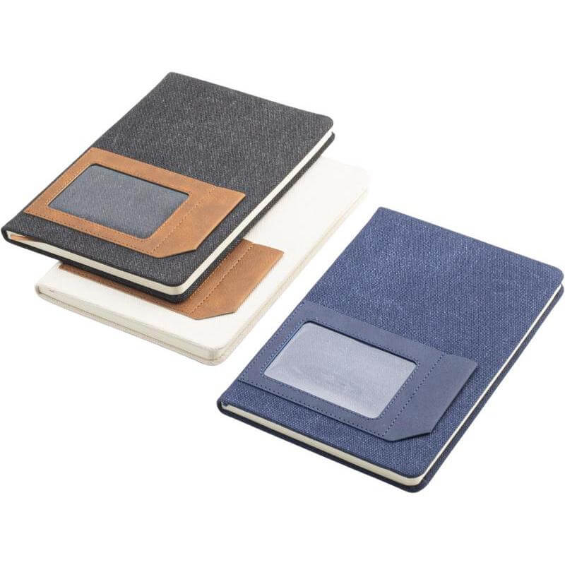 Santhome Recycled Canvas A5 Hard Cover Notebook with PU Pocket - Black