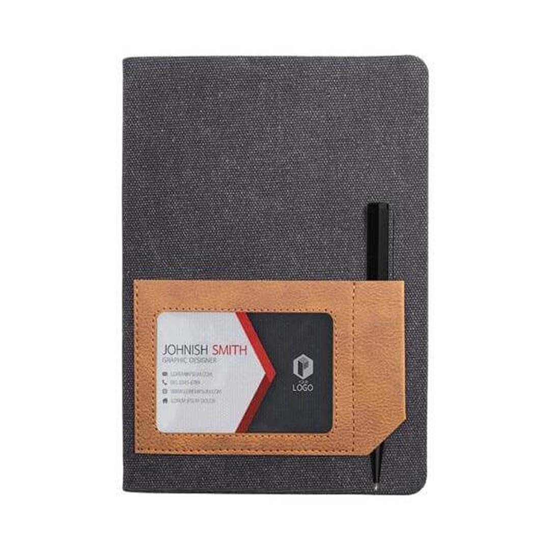 Santhome Recycled Canvas A5 Hard Cover Notebook with PU Pocket - Black