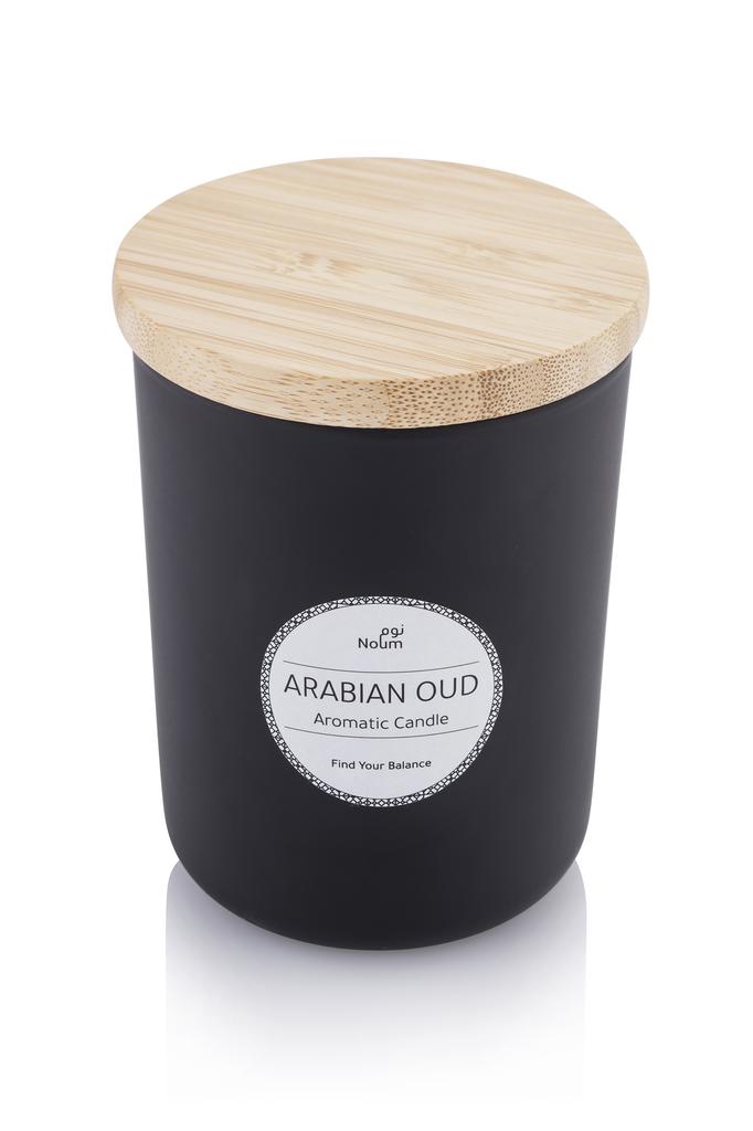 Arabic Oudh Scented Glass Candle with Bamboo Lid - Black
