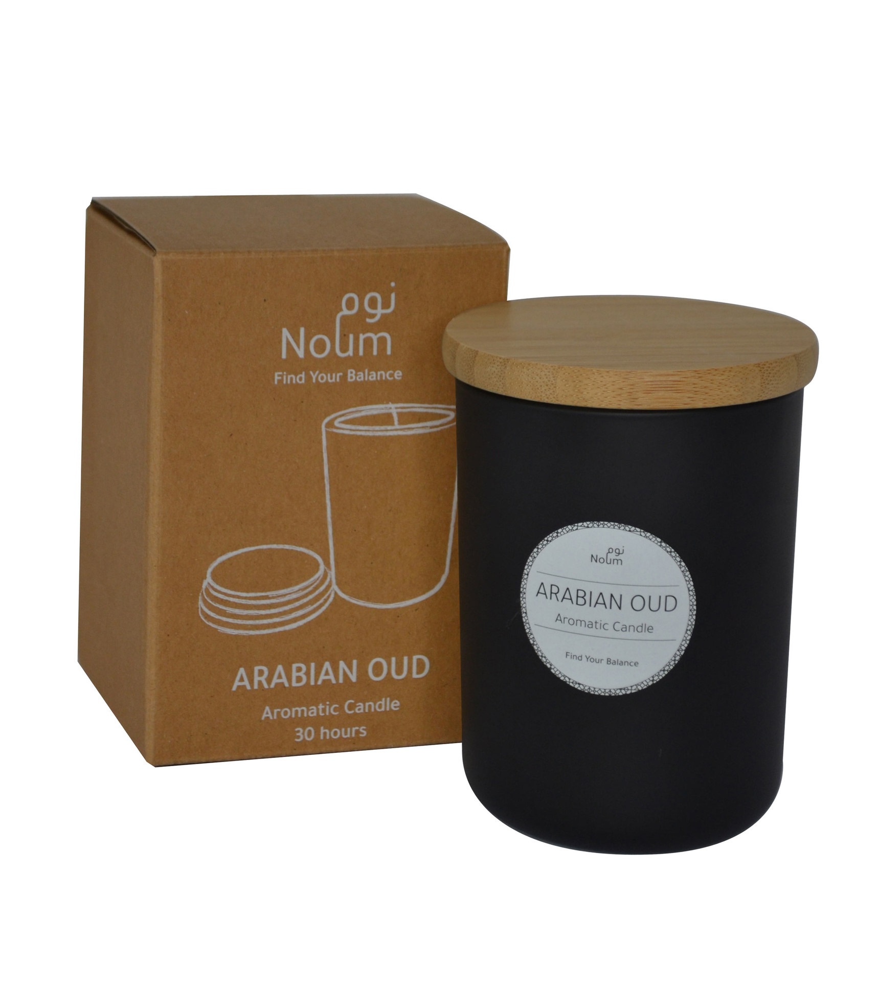 Arabic Oudh Scented Glass Candle with Bamboo Lid - Black