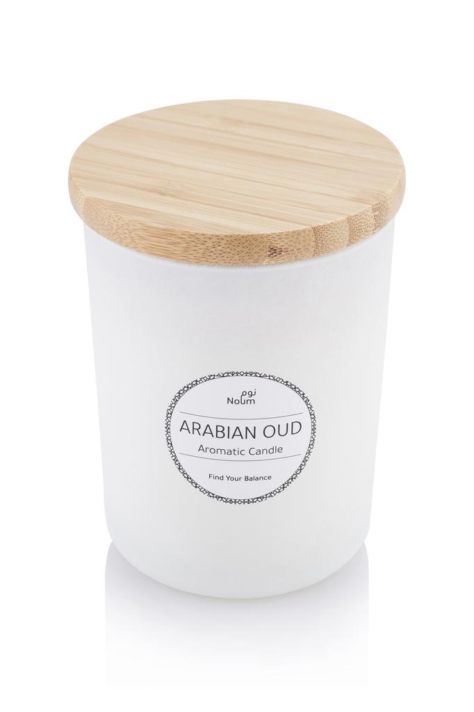Arabic Oudh Scented Glass Candle with Bamboo Lid - White