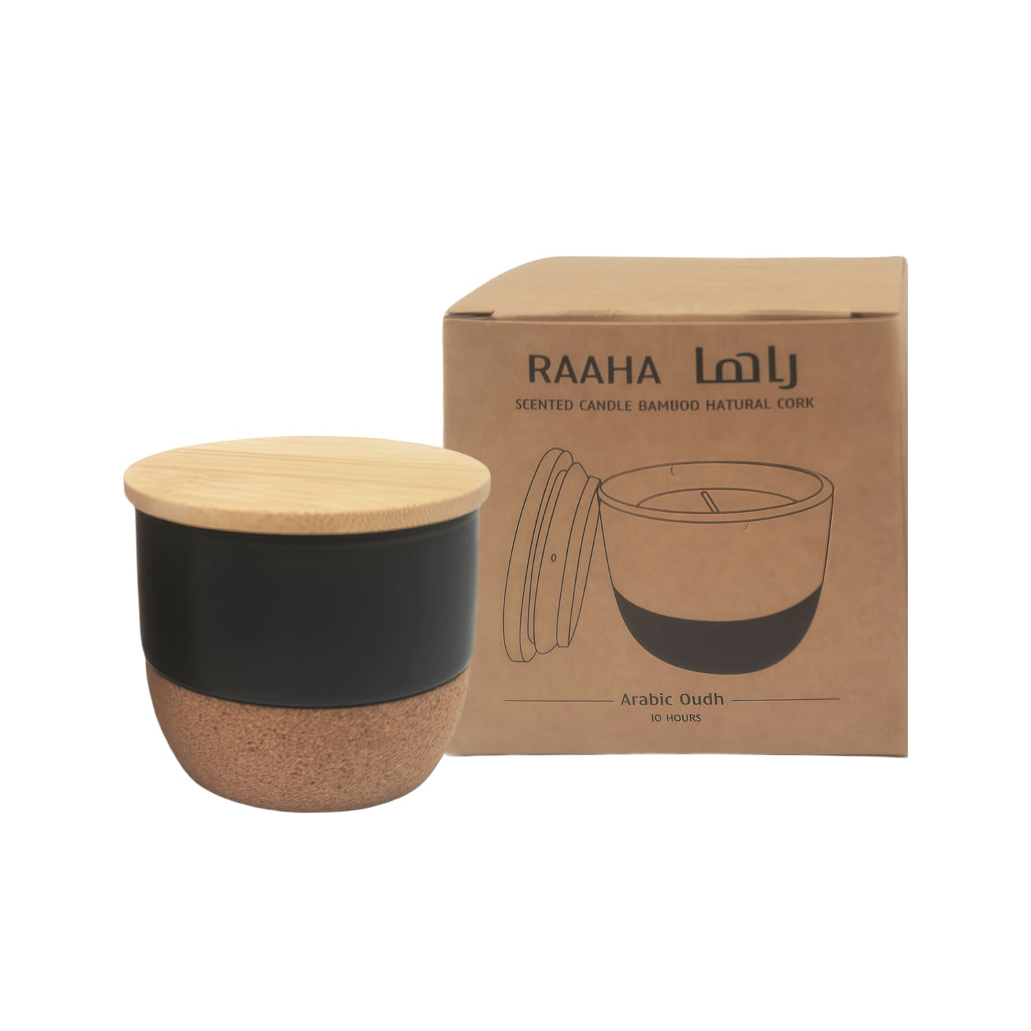 Arabic Oudh Scented Candle in Ceramic Holder with Bamboo Lid - Black