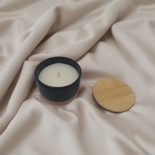 Arabic Oudh Scented Candle in Ceramic Holder with Bamboo Lid - Black