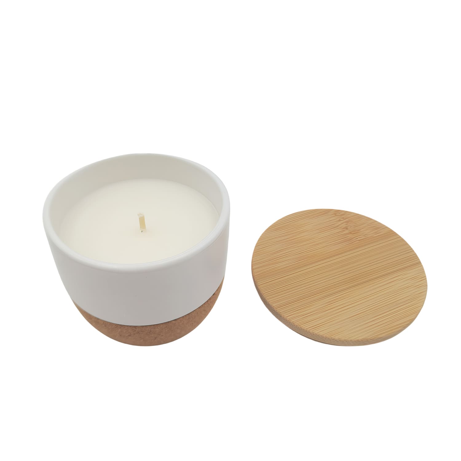 Arabic Oudh Scented Candle in Ceramic Holder with Bamboo Lid - White