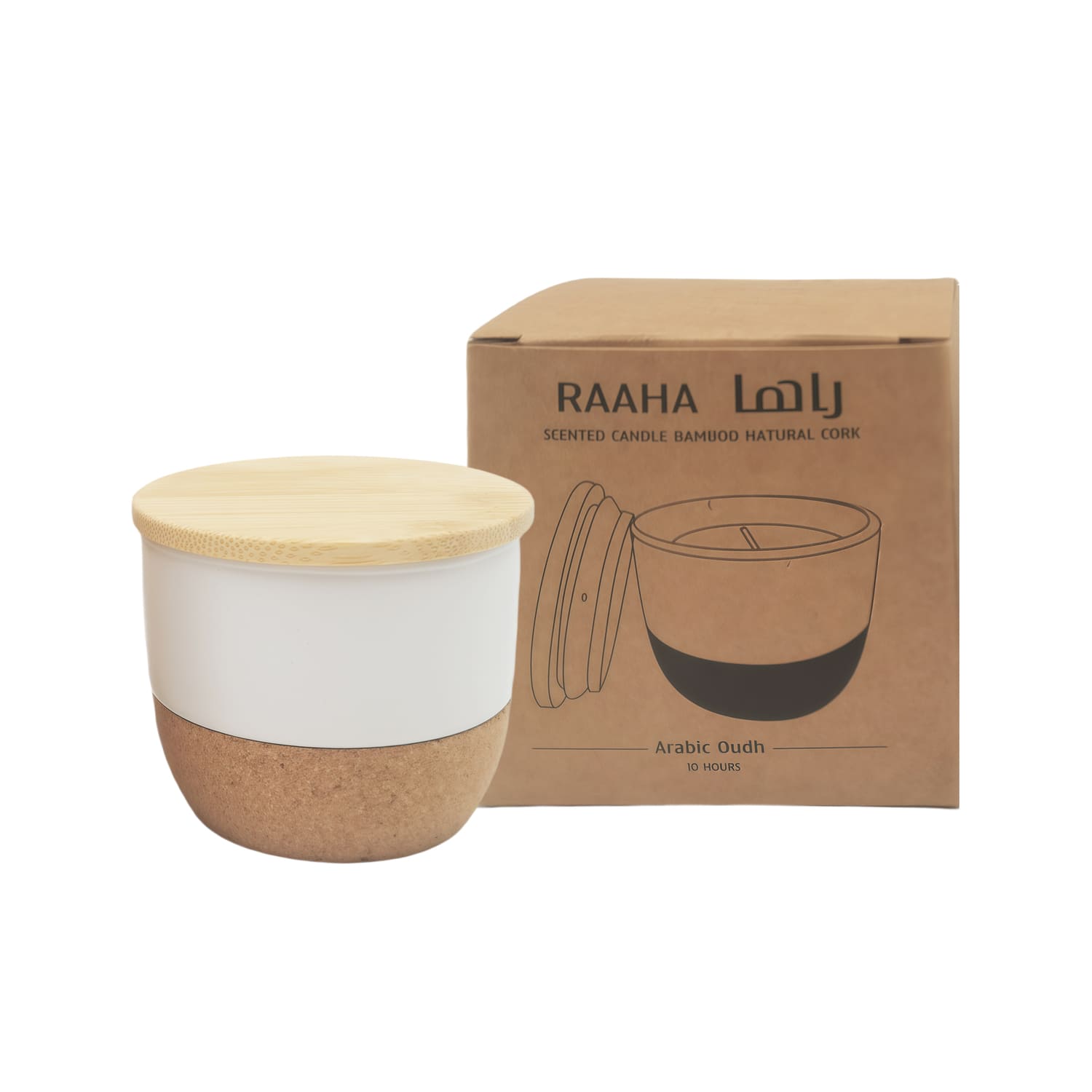 Arabic Oudh Scented Candle in Ceramic Holder with Bamboo Lid - White