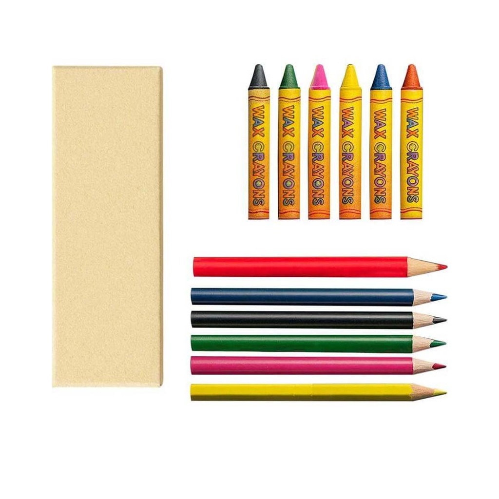 Giftology Set of Color Pencils & Crayons in Lemongrass Paper Box