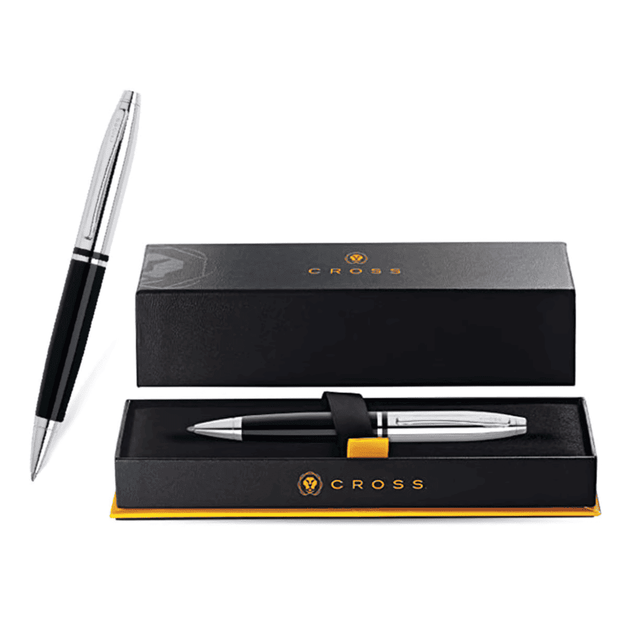 Cross Calais™ Chrome/Black Lacquer with Polished Chrome Appointments Ballpoint Pen (Blue Ink)