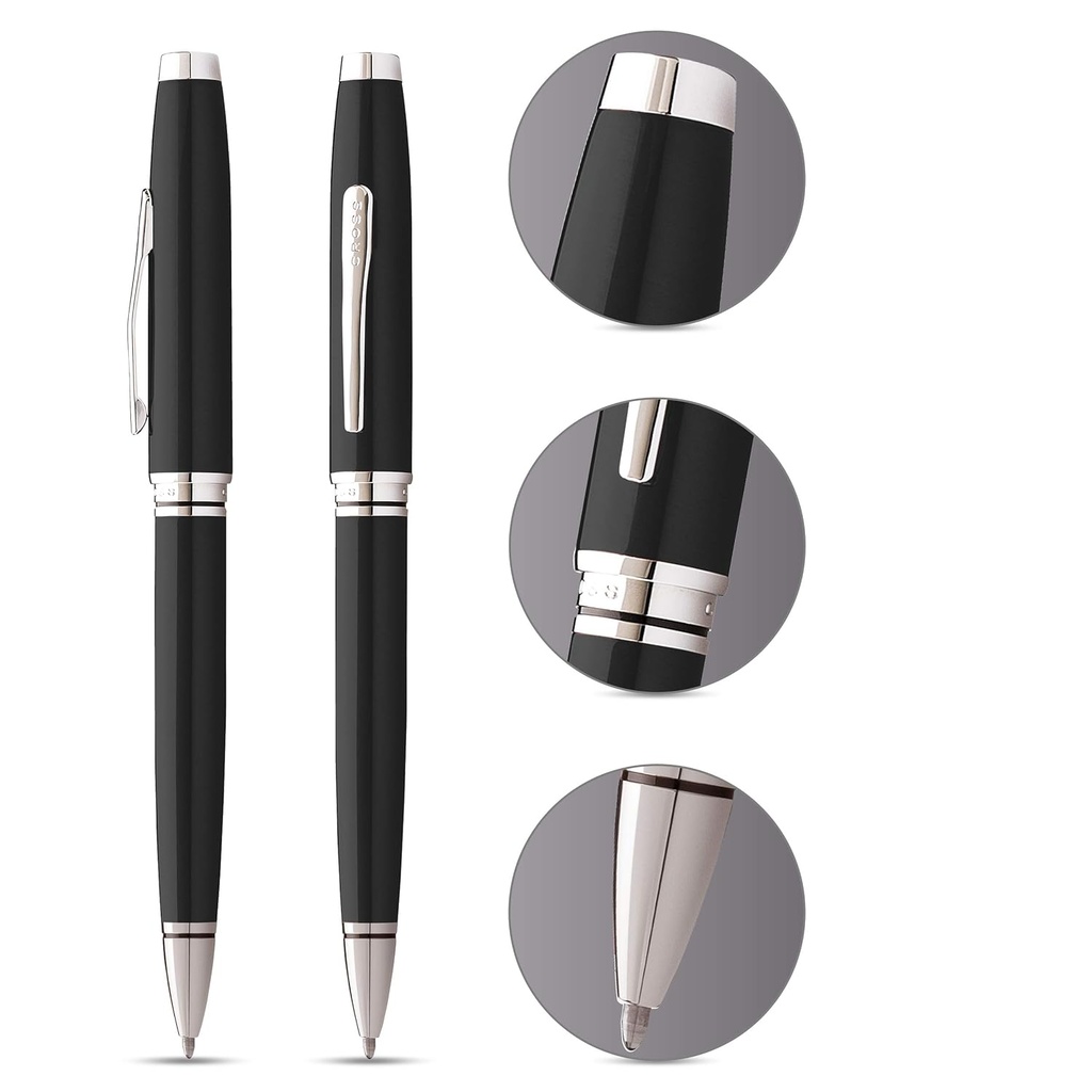 Cross Coventry Black Lacquer with Polished Chrome Appointments Ballpoint Pen (Blue Ink)
