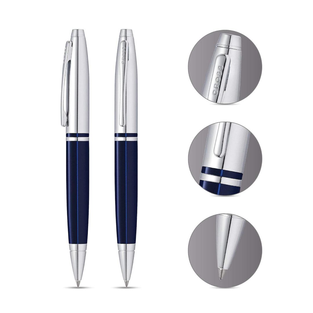 Cross Calais™ Chrome/Blue Lacquer with Polished Chrome Appointments Ballpoint Pen  (Blue Ink)
