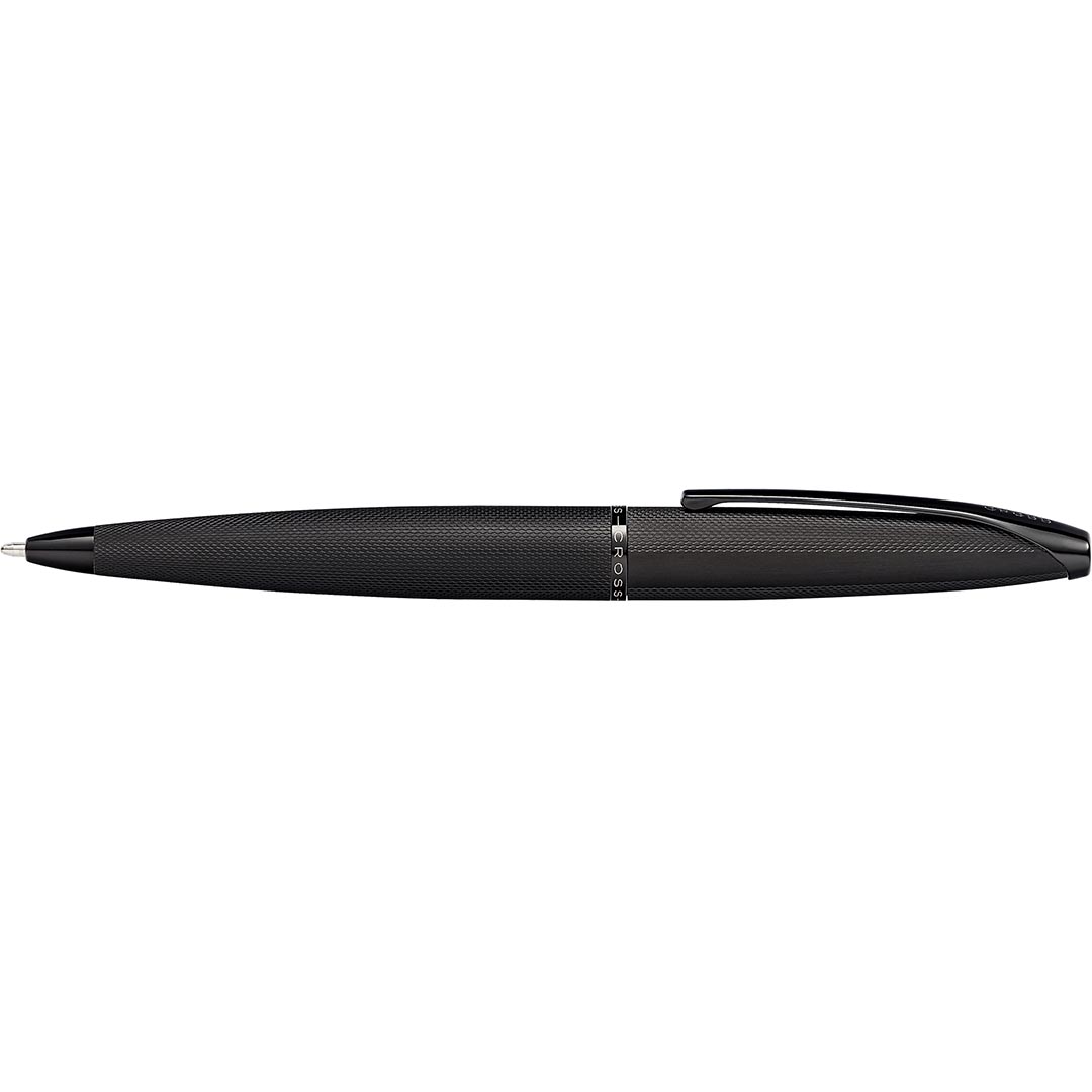 Cross ATX® Brushed Black with Machine-Turned Diamond Pattern Engraving with Polished Black PVD Appointments Ballpoint Pen (Blue Ink)