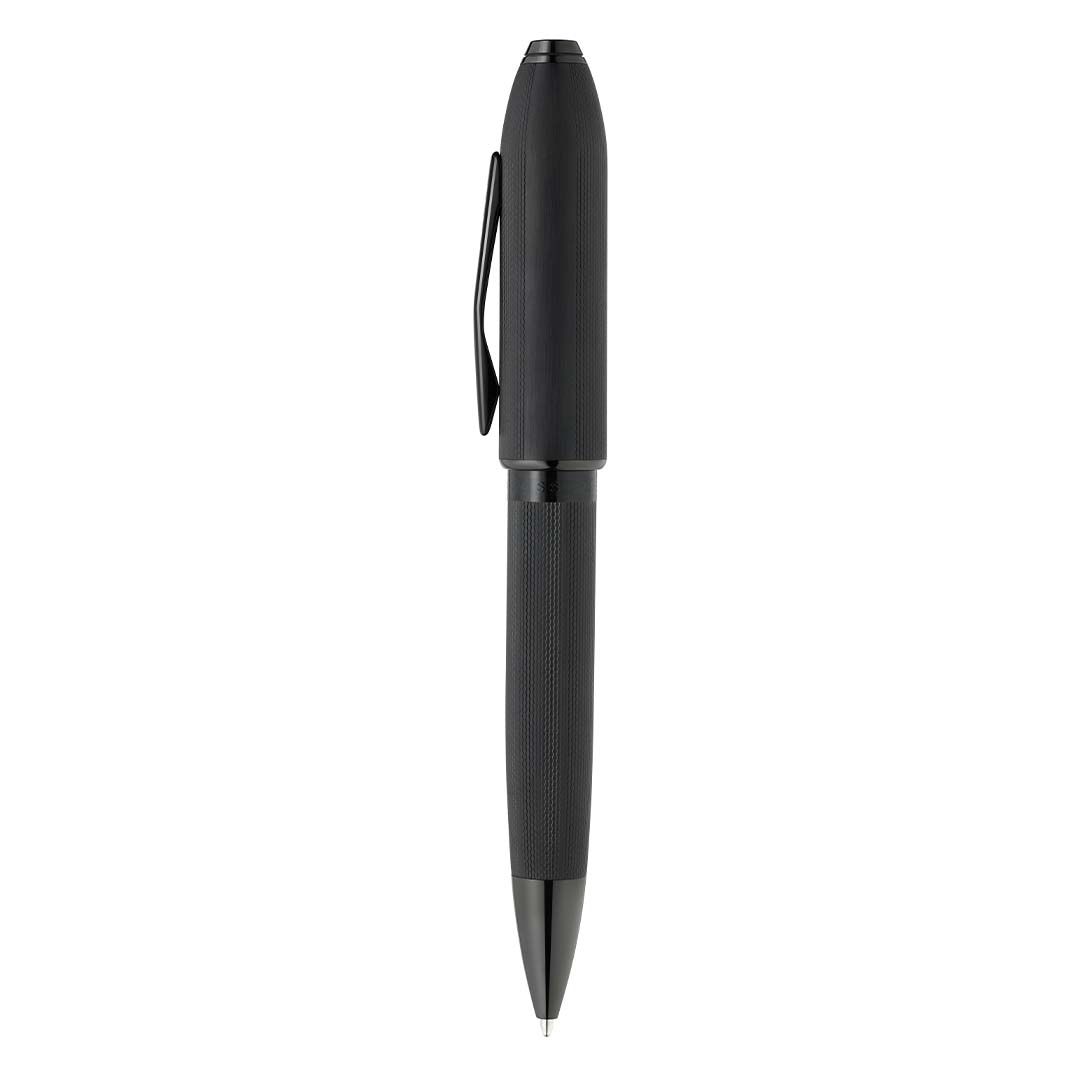 Peerless™ Polished Black PVD Engraved Diamond Pattern with Black PVD Appointments and Swarovski Crystal Ballpoint Pen (Blue Ink)