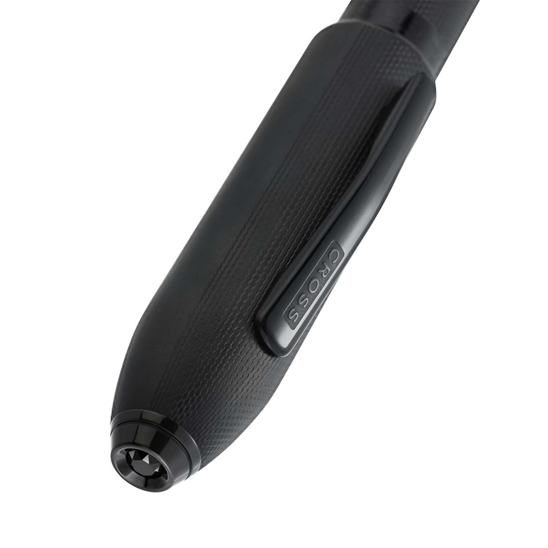 Peerless™ Polished Black PVD Engraved Diamond Pattern with Black PVD Appointments and Swarovski Crystal Ballpoint Pen (Blue Ink)