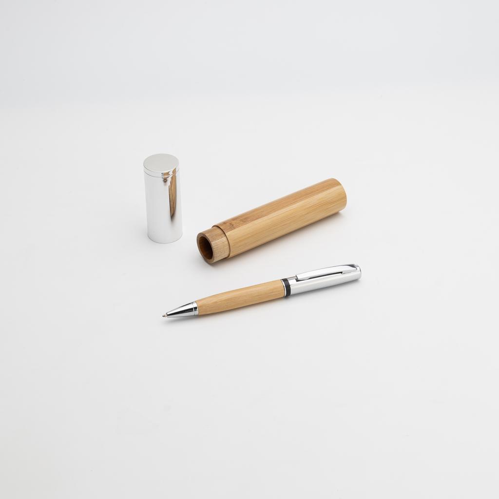 eco-neutral Metal Pen with Bamboo Barrel - Natural