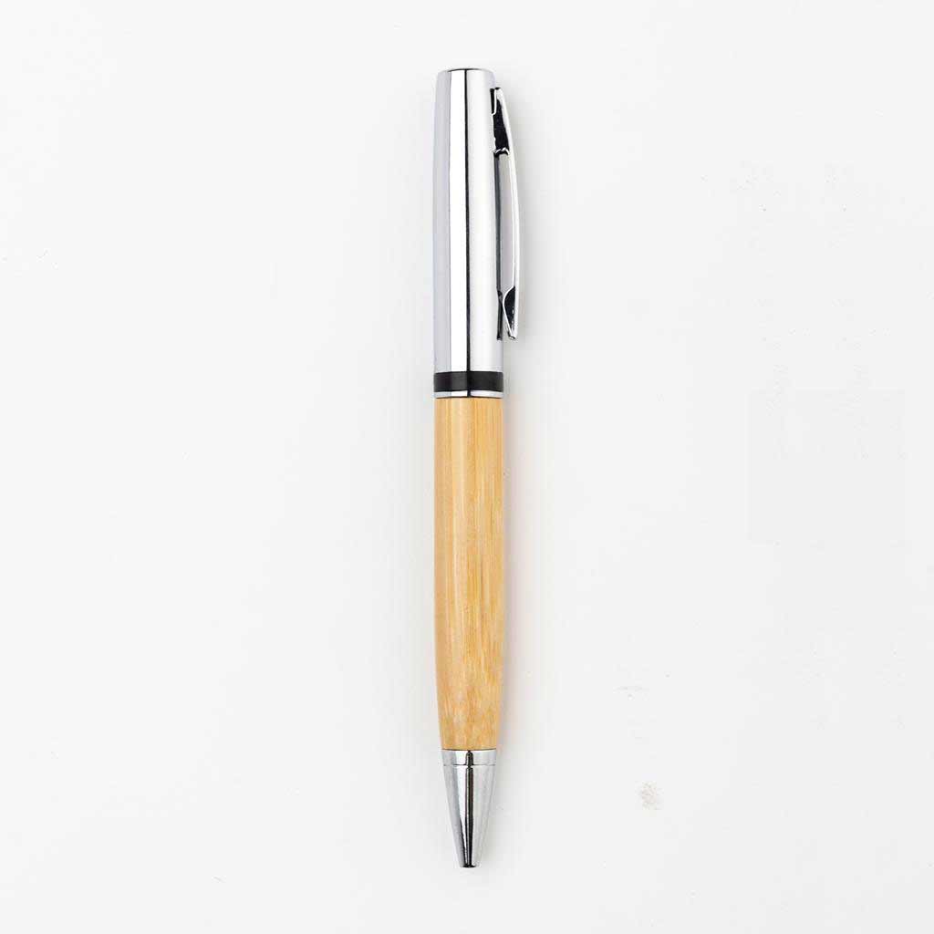eco-neutral Metal Pen with Bamboo Barrel - Natural