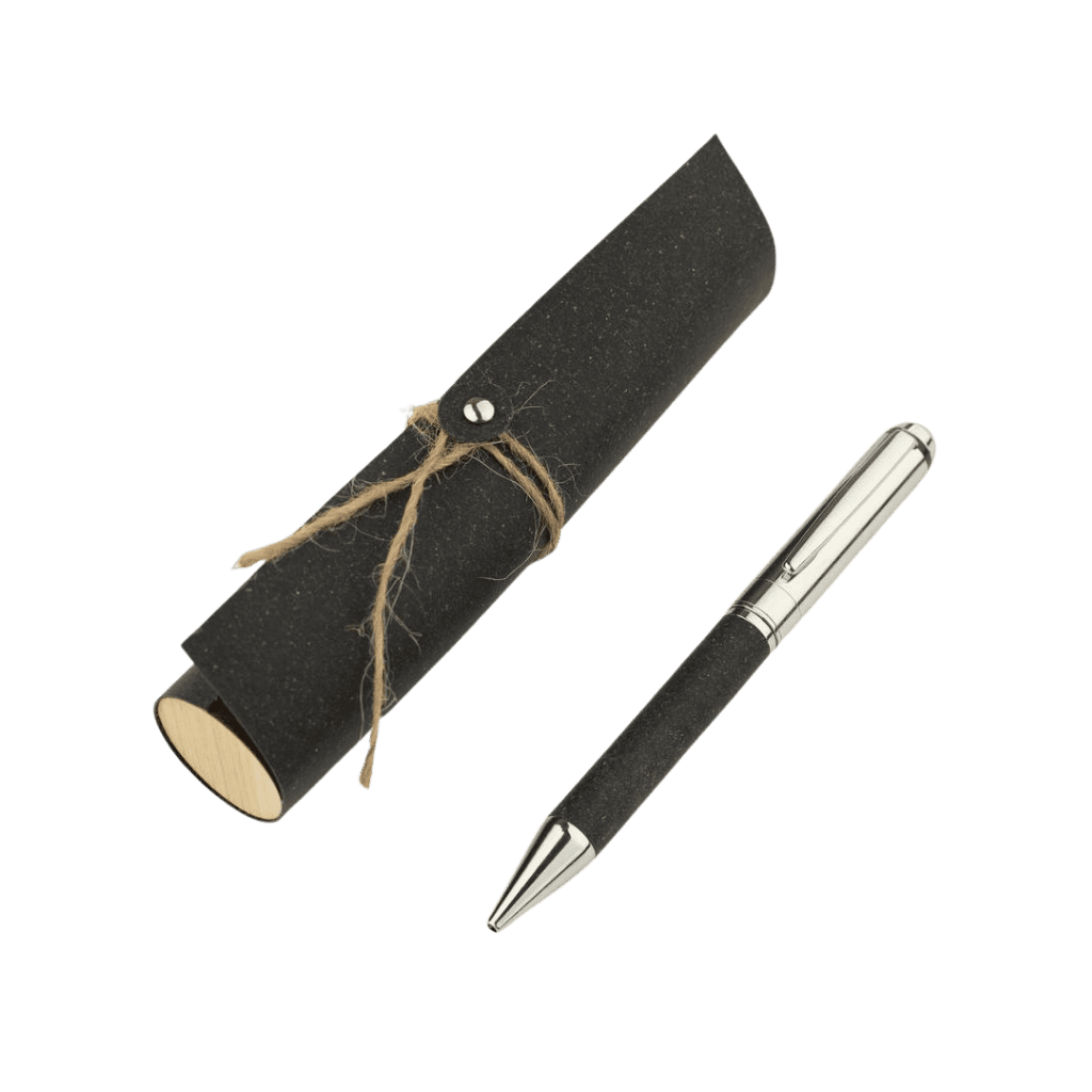 eco-neutral Metal Pen with Recycled Leather Barrel - Black