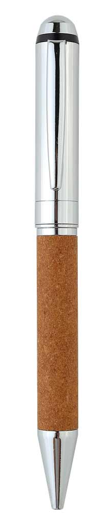 eco-neutral Metal Pen with Recycled Leather Barrel - Brown