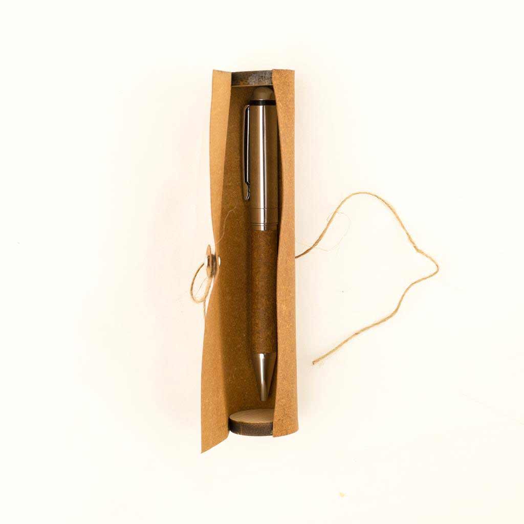 eco-neutral Metal Pen with Recycled Leather Barrel - Brown