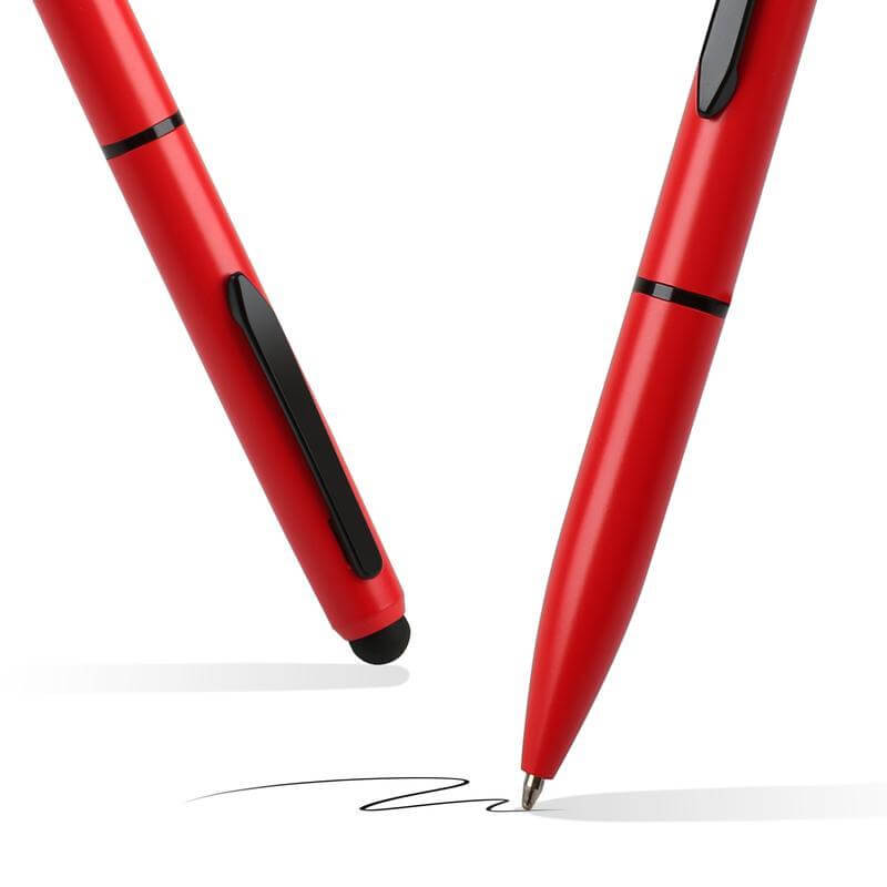 Metal Ballpoint Pen with Stylus - Red