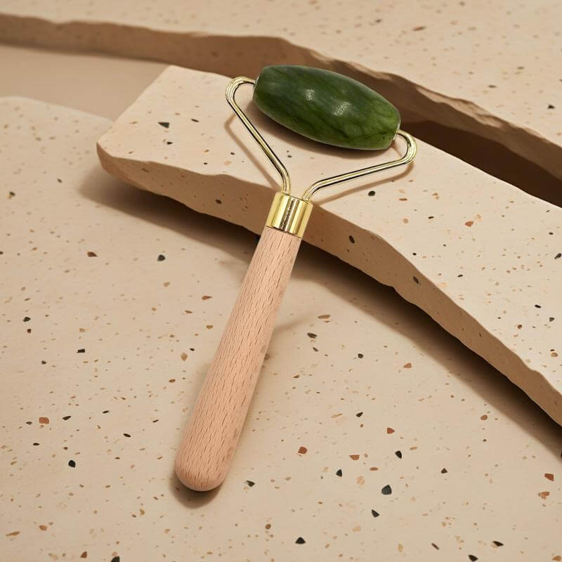Jade Face Roller with Wooden Handle